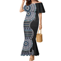Fijian Masi Tribal Tattoos Art Pattern Family Matching Mermaid Dress and Hawaiian Shirt Navy Color Half Style - Polynesian Pride