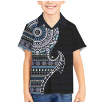 Fijian Masi Tribal Tattoos Art Pattern Family Matching Mermaid Dress and Hawaiian Shirt Navy Color Half Style - Polynesian Pride
