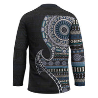 Fijian Masi Tribal Tattoos Art Pattern Hockey Jersey Navy Color Half Style - Polynesian Pride
