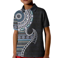 Fijian Masi Tribal Tattoos Art Pattern Kid Polo Shirt Navy Color Half Style LT03 Kid Navy - Polynesian Pride
