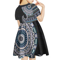 Fijian Masi Tribal Tattoos Art Pattern Kid Short Sleeve Dress Navy Color Half Style LT03 - Polynesian Pride