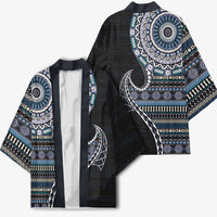 Fijian Masi Tribal Tattoos Art Pattern Kimono Navy Color Half Style - Polynesian Pride