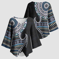 Fijian Masi Tribal Tattoos Art Pattern Kimono Sleeve Blouse Navy Color Half Style - Polynesian Pride