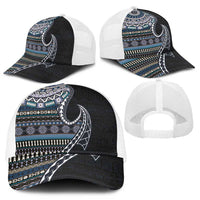 Fijian Masi Tribal Tattoos Art Pattern Mesh Trucker Cap Navy Color Half Style - Polynesian Pride