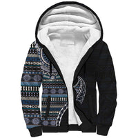 Fijian Masi Tribal Tattoos Art Pattern Sherpa Hoodie Navy Color Half Style - Polynesian Pride