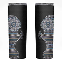 Fijian Masi Tribal Tattoos Art Pattern Skinny Tumbler Navy Color Half Style - Polynesian Pride
