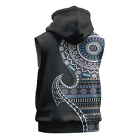 Fijian Masi Tribal Tattoos Art Pattern Sleeveless Hoodie Navy Color Half Style - Polynesian Pride