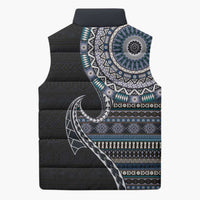 Fijian Masi Tribal Tattoos Art Pattern Sleeveless Puffer Jacket Navy Color Half Style LT03 - Polynesian Pride