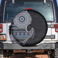 Fijian Masi Tribal Tattoos Art Pattern Spare Tire Cover Navy Color Half Style - Polynesian Pride