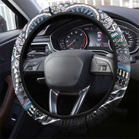 Fijian Masi Tribal Tattoos Art Pattern Steering Wheel Cover Navy Color Half Style - Polynesian Pride
