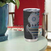 Fijian Masi Tribal Tattoos Art Pattern Tumbler Cup Navy Color Half Style - Polynesian Pride