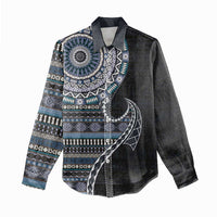 Fijian Masi Tribal Tattoos Art Pattern Women Casual Shirt Navy Color Half Style - Polynesian Pride