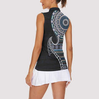 Fijian Masi Tribal Tattoos Art Pattern Women Sleeveless Polo Shirt Navy Color Half Style LT03 - Polynesian Pride