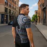 Fijian Masi Tribal Tattoos Art Pattern Zipper Polo Shirt Navy Color Half Style LT03 - Polynesian Pride