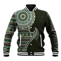 Fijian Masi Tribal Tattoos Art Pattern Baseball Jacket Green Color Half Style LT03 Unisex Green - Polynesian Pride