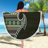 Fijian Masi Tribal Tattoos Art Pattern Beach Blanket Green Color Half Style - Polynesian Pride