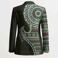 Fijian Masi Tribal Tattoos Art Pattern Blazer Green Color Half Style - Polynesian Pride