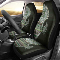 Fijian Masi Tribal Tattoos Art Pattern Car Seat Cover Green Color Half Style - Polynesian Pride