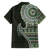 Fijian Masi Tribal Tattoos Art Pattern Family Matching Summer Maxi Dress and Hawaiian Shirt Green Color Half Style - Polynesian Pride