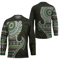 Fijian Masi Tribal Tattoos Art Pattern Hockey Jersey Green Color Half Style - Polynesian Pride