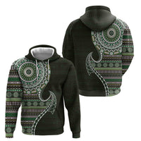Fijian Masi Tribal Tattoos Art Pattern Hoodie Green Color Half Style - Polynesian Pride