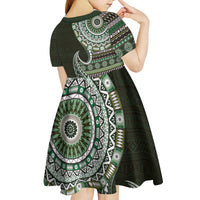 Fijian Masi Tribal Tattoos Art Pattern Kid Short Sleeve Dress Green Color Half Style LT03 - Polynesian Pride