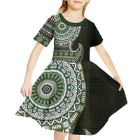 Fijian Masi Tribal Tattoos Art Pattern Kid Short Sleeve Dress Green Color Half Style LT03 - Polynesian Pride