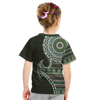 Fijian Masi Tribal Tattoos Art Pattern Kid T Shirt Green Color Half Style - Polynesian Pride