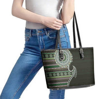 Fijian Masi Tribal Tattoos Art Pattern Leather Tote Bag Green Color Half Style - Polynesian Pride
