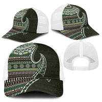Fijian Masi Tribal Tattoos Art Pattern Mesh Trucker Cap Green Color Half Style - Polynesian Pride