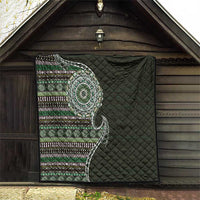Fijian Masi Tribal Tattoos Art Pattern Quilt Green Color Half Style - Polynesian Pride