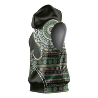Fijian Masi Tribal Tattoos Art Pattern Sleeveless Hoodie Green Color Half Style - Polynesian Pride