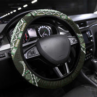 Fijian Masi Tribal Tattoos Art Pattern Steering Wheel Cover Green Color Half Style - Polynesian Pride