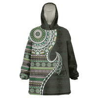 Fijian Masi Tribal Tattoos Art Pattern Wearable Blanket Hoodie Green Color Half Style LT03 One Size Green - Polynesian Pride