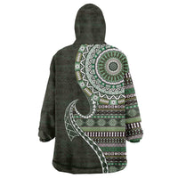 Fijian Masi Tribal Tattoos Art Pattern Wearable Blanket Hoodie Green Color Half Style LT03 - Polynesian Pride