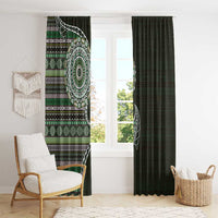 Fijian Masi Tribal Tattoos Art Pattern Window Curtain Green Color Half Style - Polynesian Pride