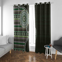 Fijian Masi Tribal Tattoos Art Pattern Window Curtain Green Color Half Style - Polynesian Pride
