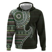 Fijian Masi Tribal Tattoos Art Pattern Zip Hoodie Green Color Half Style - Polynesian Pride