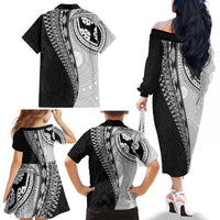 Fijian Masi Tattoos Family Matching Off The Shoulder Long Sleeve Dress and Hawaiian Shirt with Tapa Tribal Pattern - Polynesian Pride