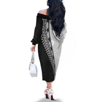 Fijian Masi Tattoos Family Matching Off The Shoulder Long Sleeve Dress and Hawaiian Shirt with Tapa Tribal Pattern - Polynesian Pride