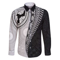 Fijian Masi Tattoos Family Matching Puletasi and Hawaiian Shirt with Tapa Tribal Pattern LT03 Dad's Shirt - Long Sleeve White - Polynesian Pride