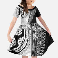Fijian Masi Tattoos Kid Short Sleeve Dress with Tapa Tribal Pattern - Polynesian Pride