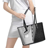 Fijian Masi Tattoos Leather Tote Bag with Tapa Tribal Pattern - Polynesian Pride