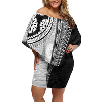 Fijian Masi Tattoos Off Shoulder Short Dress with Tapa Tribal Pattern - Polynesian Pride