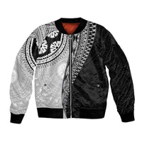 Fijian Masi Tattoos Sleeve Zip Bomber Jacket with Tapa Tribal Pattern - Polynesian Pride
