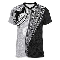 Fijian Masi Tattoos Women V-Neck T-Shirt with Tapa Tribal Pattern - Polynesian Pride