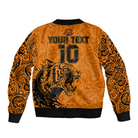 Custom PNG Lae Snax Tigers Rugby Sleeve Zip Bomber Jacket The Tigers Head and PNG Bird Polynesian Tattoo LT03 - Polynesian Pride
