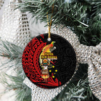 Papua New Guinea Christmas Ceramic Ornament Funny Melanesian Santa with Bird-of-paradise Tribal Style - Polynesian Pride