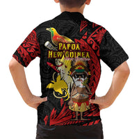 Papua New Guinea Christmas Family Matching Off Shoulder Short Dress and Hawaiian Shirt Funny Melanesian Santa with Bird-of-paradise Tribal Style - Polynesian Pride