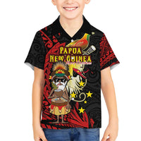 Papua New Guinea Christmas Family Matching Short Sleeve Bodycon Dress and Hawaiian Shirt Funny Melanesian Santa with Bird-of-paradise Tribal Style - Polynesian Pride